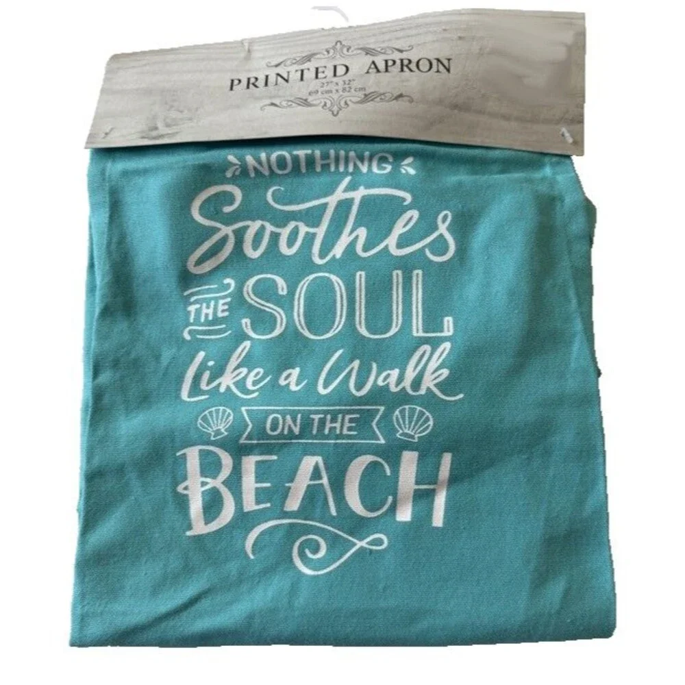 Nantucket Nautical Beach Printed Chef Apron 100% Cotton Walk On The Beach Blue